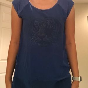 Blue top with tiger under and see through back